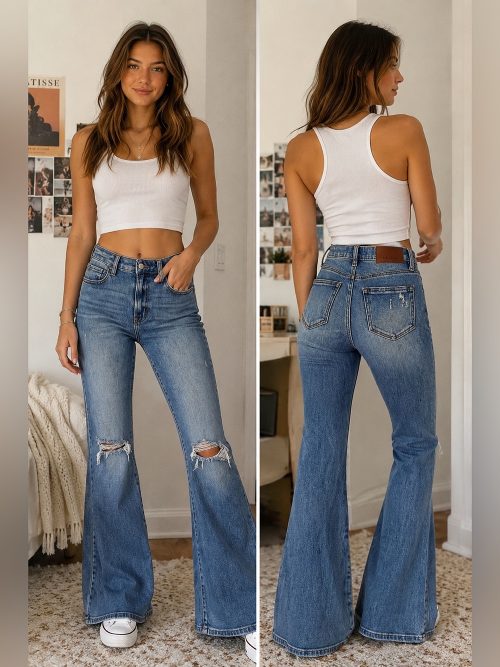 Hidden LA High-Rise Flare Jeans in Medium Blue